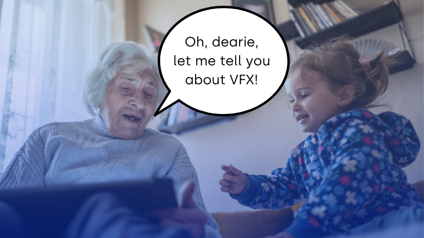 Grandma telling child a VFX story